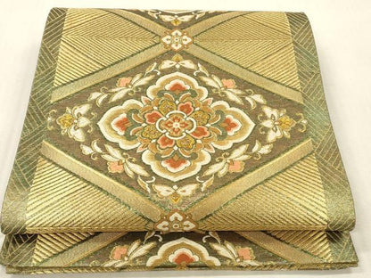 平和屋本店▼佐賀錦　六通柄袋帯　唐織　花菱文　本金箔　正絹　逸品　DABK2272op