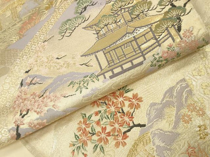 平和屋本店▼六通柄袋帯　唐織　井笠旅情　純金二重箔　正絹　逸品　DABK2273op