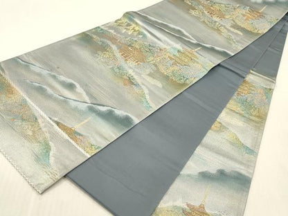 平和屋本店▼六通柄袋帯　明日香　小京都　本金箔入　正絹　逸品　DABK2274op