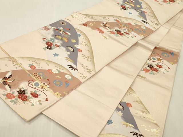 平和屋本店▼六通柄袋帯　唐織　狛寿錦　風景飛鶴花松文　純金二重箔　正絹　逸品　DABK2275op