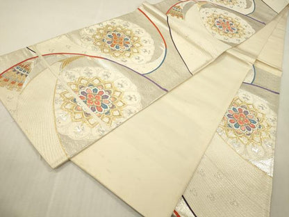 平和屋本店▼六通柄袋帯　唐織　正倉院花文　九百錦　本金二丁箔　正絹　逸品　DABK2276op
