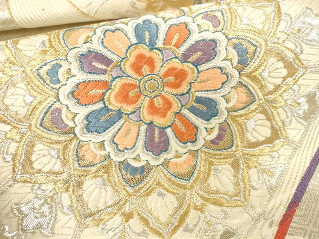 平和屋本店▼六通柄袋帯　唐織　正倉院花文　九百錦　本金二丁箔　正絹　逸品　DABK2276op