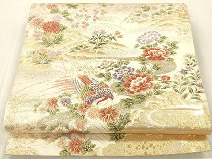 平和屋本店▼六通柄袋帯　唐織　尾長鳥花文　本金箔24K　正絹　逸品　DABK2277op