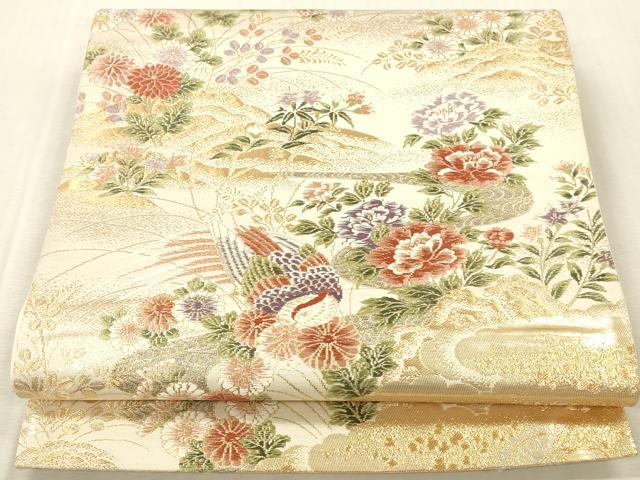 平和屋本店▼六通柄袋帯　唐織　尾長鳥花文　本金箔24K　正絹　逸品　DABK2277op