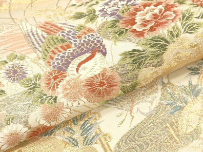 平和屋本店▼六通柄袋帯　唐織　尾長鳥花文　本金箔24K　正絹　逸品　DABK2277op