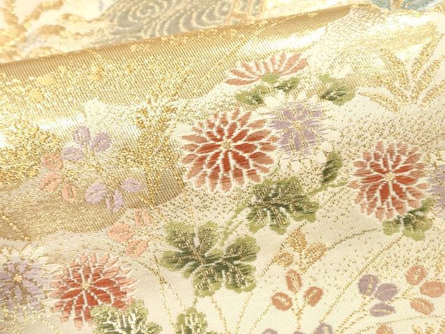 平和屋本店▼六通柄袋帯　唐織　尾長鳥花文　本金箔24K　正絹　逸品　DABK2277op