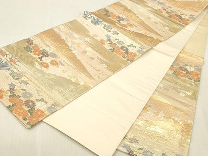 平和屋本店▼六通柄袋帯　唐織　風景花文　本金二重箔　正絹　逸品　DABK2278op