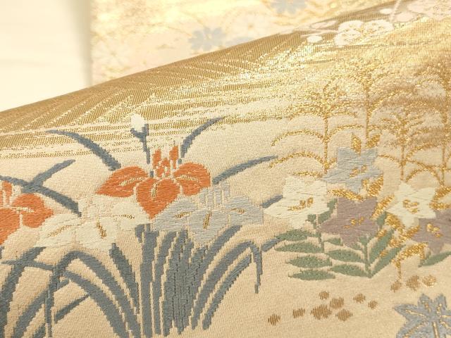 平和屋本店▼六通柄袋帯　唐織　風景花文　本金二重箔　正絹　逸品　DABK2278op