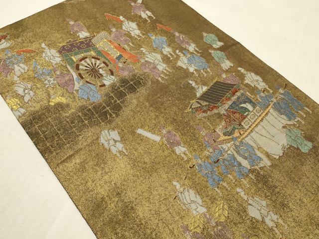 平和屋本店▼全通全景柄袋帯　人物風景文　本金箔　反端付き　正絹　逸品　未使用　DABK2279op