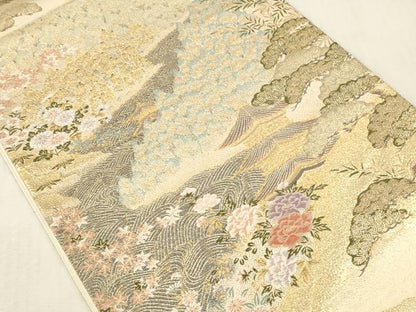 平和屋本店▼六通柄袋帯　唐織　風景花文　九百錦　本金弐重箔　正絹　逸品　DABK2280op