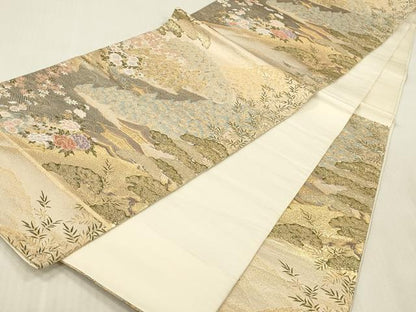 平和屋本店▼六通柄袋帯　唐織　風景花文　九百錦　本金弐重箔　正絹　逸品　DABK2280op