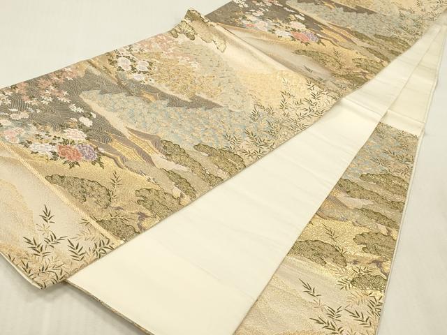 平和屋本店▼六通柄袋帯　唐織　風景花文　九百錦　本金弐重箔　正絹　逸品　DABK2280op