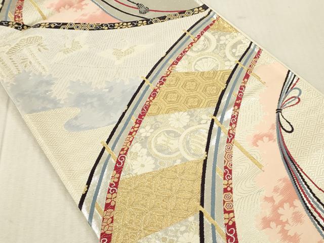 平和屋本店▼六通柄袋帯　唐織　渡り橋吉祥飛鶴花文　慶長錦　本金二重箔　正絹　逸品　DABK2282op