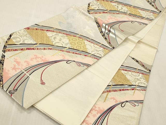 平和屋本店▼六通柄袋帯　唐織　渡り橋吉祥飛鶴花文　慶長錦　本金二重箔　正絹　逸品　DABK2282op