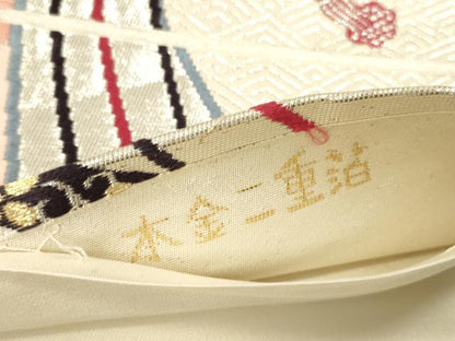 平和屋本店▼六通柄袋帯　唐織　渡り橋吉祥飛鶴花文　慶長錦　本金二重箔　正絹　逸品　DABK2282op