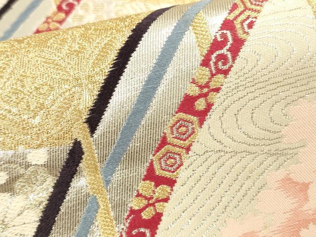 平和屋本店▼六通柄袋帯　唐織　渡り橋吉祥飛鶴花文　慶長錦　本金二重箔　正絹　逸品　DABK2282op
