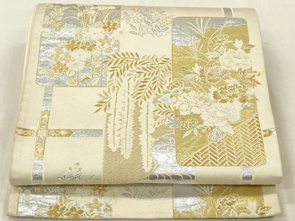 平和屋本店▼六通柄　京袋帯　風景花文　プラチナ24金織　正絹　逸品　DABK2284op