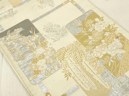 平和屋本店▼六通柄　京袋帯　風景花文　プラチナ24金織　正絹　逸品　DABK2284op