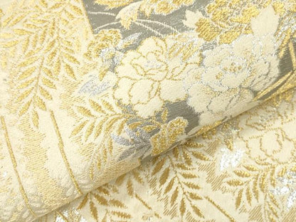 平和屋本店▼六通柄　京袋帯　風景花文　プラチナ24金織　正絹　逸品　DABK2284op