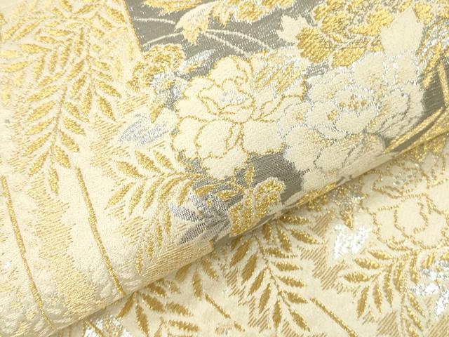 平和屋本店▼六通柄　京袋帯　風景花文　プラチナ24金織　正絹　逸品　DABK2284op
