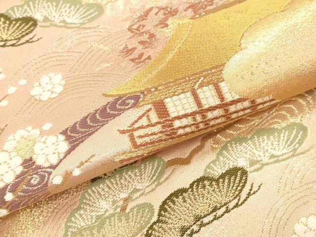 平和屋本店▼六通柄袋帯　唐織　風景花松文　本金箔　正絹　逸品　DABK2285op