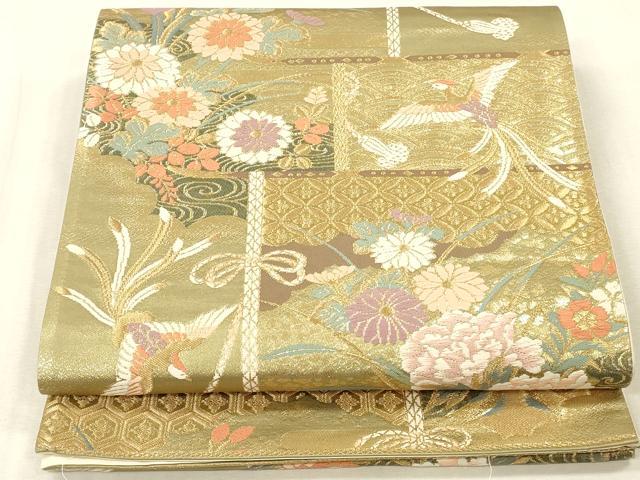 平和屋本店▼六通柄袋帯　唐織　鳳凰花文　24金箔うるし箔三重織　正絹　逸品　DABK2288op