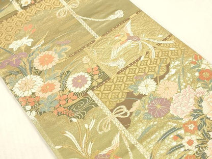 平和屋本店▼六通柄袋帯　唐織　鳳凰花文　24金箔うるし箔三重織　正絹　逸品　DABK2288op