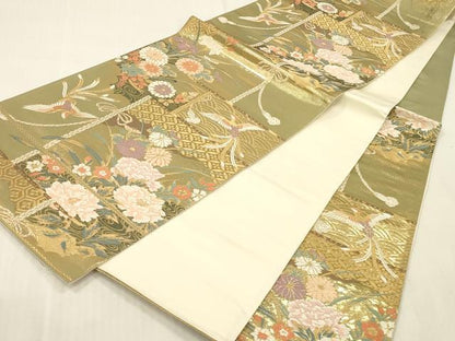 平和屋本店▼六通柄袋帯　唐織　鳳凰花文　24金箔うるし箔三重織　正絹　逸品　DABK2288op