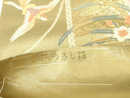 平和屋本店▼六通柄袋帯　唐織　鳳凰花文　24金箔うるし箔三重織　正絹　逸品　DABK2288op