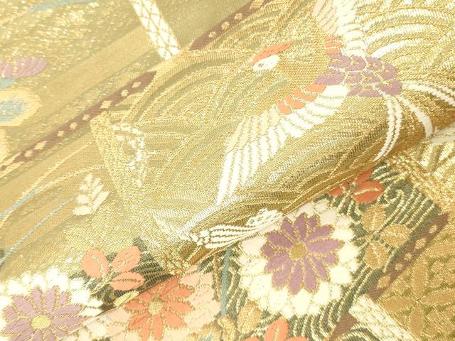 平和屋本店▼六通柄袋帯　唐織　鳳凰花文　24金箔うるし箔三重織　正絹　逸品　DABK2288op