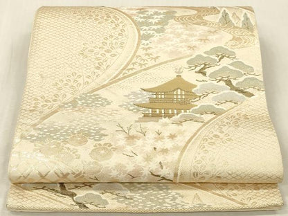 平和屋本店▼六通柄袋帯　風景文　純金二丁箔　正絹　逸品　DABK2289op