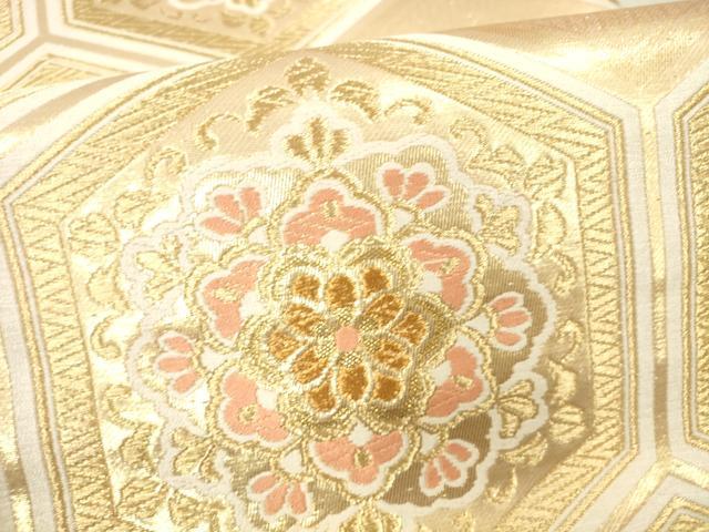 平和屋本店▼西陣　六通柄袋帯　唐織　正倉院亀甲花文　本金箔二重織　正絹　逸品　DABK2290op