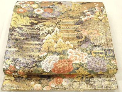 平和屋本店▼全通全景柄袋帯　みちのくの旅　本金プラチナ二重箔　正絹　逸品　未使用　DABK2291op