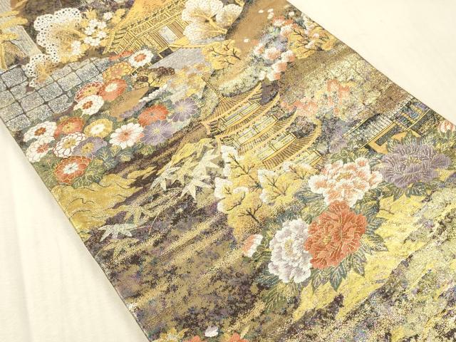 平和屋本店▼全通全景柄袋帯　みちのくの旅　本金プラチナ二重箔　正絹　逸品　未使用　DABK2291op