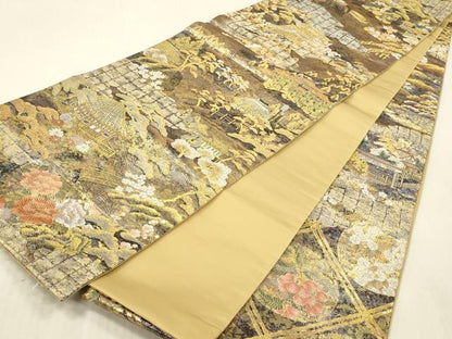 平和屋本店▼全通全景柄袋帯　みちのくの旅　本金プラチナ二重箔　正絹　逸品　未使用　DABK2291op