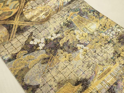 平和屋本店▼全通全景柄袋帯　みちのくの旅　本金プラチナ二重箔　正絹　逸品　未使用　DABK2291op