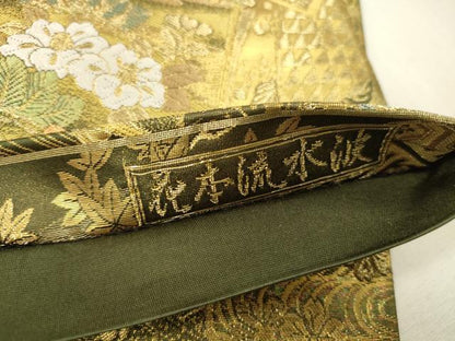 平和屋本店▼六通柄袋帯　唐織　花本流水波　本金箔　正絹　逸品　DABK2292op