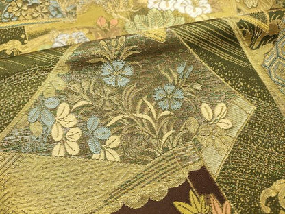 平和屋本店▼六通柄袋帯　唐織　花本流水波　本金箔　正絹　逸品　DABK2292op