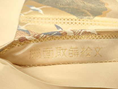 平和屋本店▼六通柄袋帯　唐織　扇面取蒔絵文　本金二重箔　正絹　逸品　DABK2296op