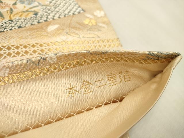 平和屋本店▼六通柄袋帯　唐織　扇面取蒔絵文　本金二重箔　正絹　逸品　DABK2296op