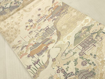 平和屋本店▼六通柄袋帯　唐織　九百錦　加賀有楽文　本金箔二重織　正絹　逸品　DABK2297op
