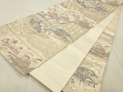 平和屋本店▼六通柄袋帯　唐織　九百錦　加賀有楽文　本金箔二重織　正絹　逸品　DABK2297op