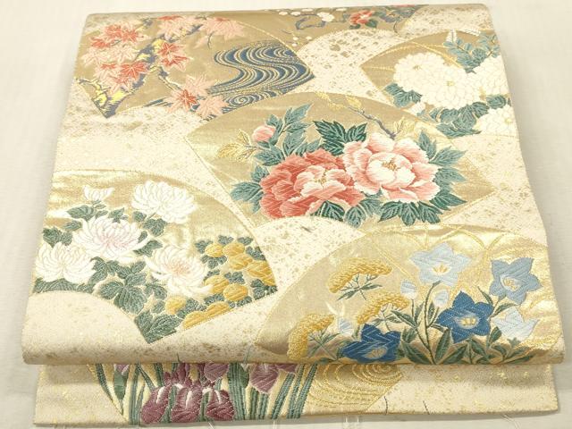 平和屋本店▼六通柄袋帯　唐織　琳派扇面文　本金箔　正絹　逸品　DABK2300op