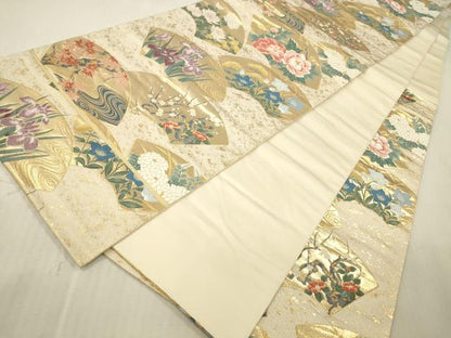 平和屋本店▼六通柄袋帯　唐織　琳派扇面文　本金箔　正絹　逸品　DABK2300op