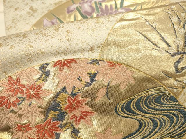 平和屋本店▼六通柄袋帯　唐織　琳派扇面文　本金箔　正絹　逸品　DABK2300op