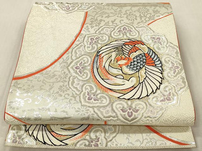 平和屋本店▼六通柄袋帯　唐織　鳳凰花丸文　九百錦　本金二丁箔　正絹　逸品　DABK2301op