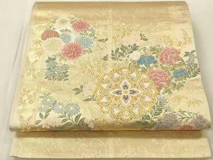 平和屋本店▼六通柄袋帯　唐織　正倉院花文　本金箔　正絹　逸品　DABK2304op