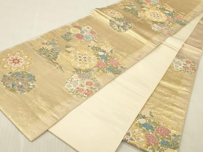 平和屋本店▼六通柄袋帯　唐織　正倉院花文　本金箔　正絹　逸品　DABK2304op