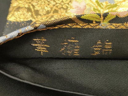 平和屋本店▼六通柄袋帯　華擁錦　黒地　本金二重　正絹　逸品　未使用　DABK2305op