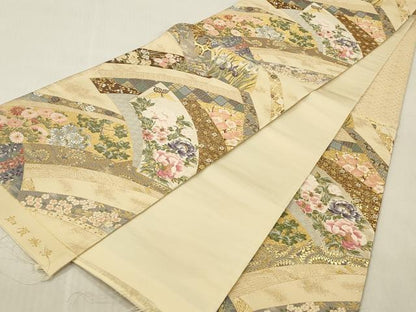 平和屋本店▼六通柄袋帯　唐織　加賀琳派　本金箔紹巴　正絹　逸品　未使用　DABK2306op